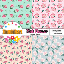 Load image into Gallery viewer, Pink Flower Seamless Pattern, Digital Papers, Scrapbook Papers, Pattern Paper, Background, Wallpaper, Bloom Flower, Pastel Flower Pattern, 12*12inches -300dpi