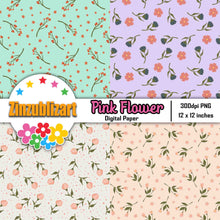 Load image into Gallery viewer, Pink Flower Seamless Pattern, Digital Papers, Scrapbook Papers, Pattern Paper, Background, Wallpaper, Bloom Flower, Pastel Flower Pattern, 12*12inches -300dpi