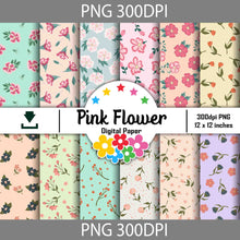 Load image into Gallery viewer, Pink Flower Seamless Pattern, Digital Papers, Scrapbook Papers, Pattern Paper, Background, Wallpaper, Bloom Flower, Pastel Flower Pattern, 12*12inches -300dpi