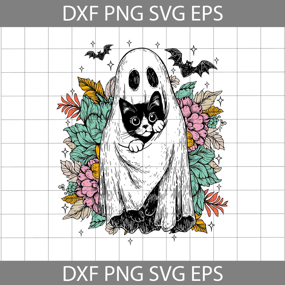 Fall Cat Ghost Svg, Halloween Spooky Season Svg, Autumn Cat Svg, Boo ...