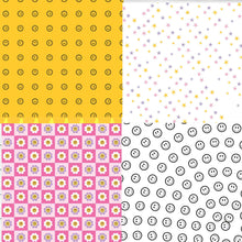 Load image into Gallery viewer, Retro Happy Face Seamless Pattern, Smiley Face, Daisy, Scrapbook Papers, Pattern Paper, Background, Wallpaper, Happy Face Pattern, 12*12inches -300dpi