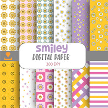 Load image into Gallery viewer, Retro Happy Face Seamless Pattern, Smiley Face, Daisy, Scrapbook Papers, Pattern Paper, Background, Wallpaper, Happy Face Pattern, 12*12inches -300dpi