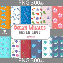 Load image into Gallery viewer, Whale Of A Time, Ocean Whales Seamless Pattern, Digital Papers, Scrapbook Papers, Pattern Paper, Background, Wallpaper, Whale Pattern, 12*12inches -300dpi