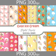 Load image into Gallery viewer, Cute Ice Cream Seamless Pattern, Digital Papers, Scrapbook Papers, Pattern Paper, Background, Wallpaper, Ice Cream Pattern, 12*12inches -300dpi