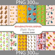 Load image into Gallery viewer, Woodland Forest Animals Seamless Pattern, Digital Papers, Scrapbook Papers, Pattern Paper, Background, Wallpaper, Woodland Animals Pattern, 12*12inches -300dpi