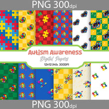 Load image into Gallery viewer, Autism Awareness Seamless Pattern, Digital Papers, Scrapbook Papers, Pattern Paper, Background, Wallpaper, Autism Pattern, 12*12inches -300dpi