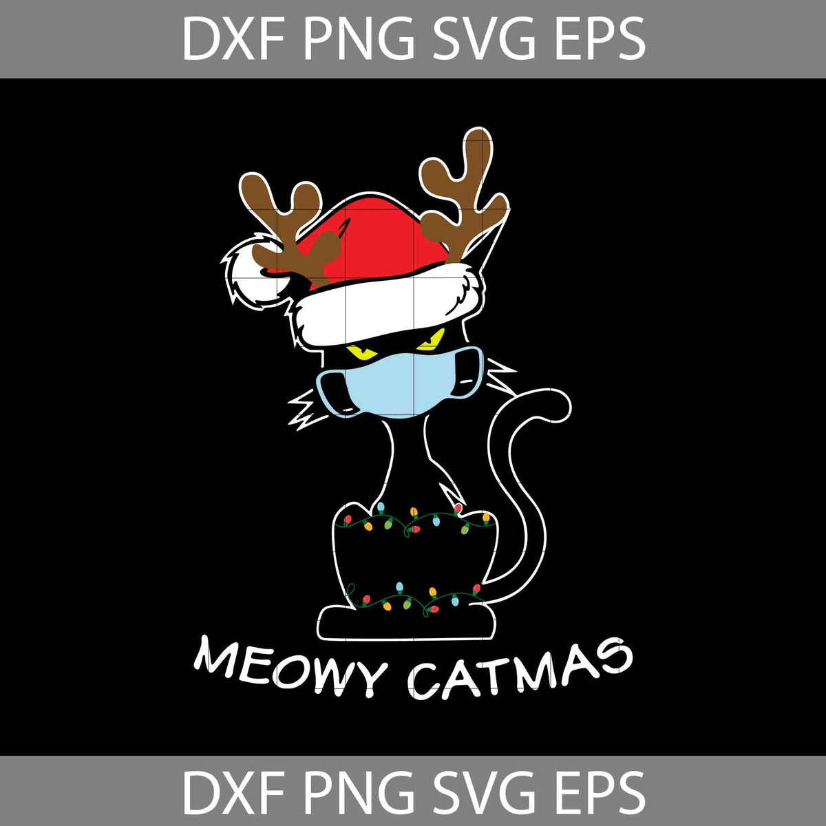 Black Cat Mask Meowy Catmas Christmas Svg, Black cat Svg, Christmas Svg ...