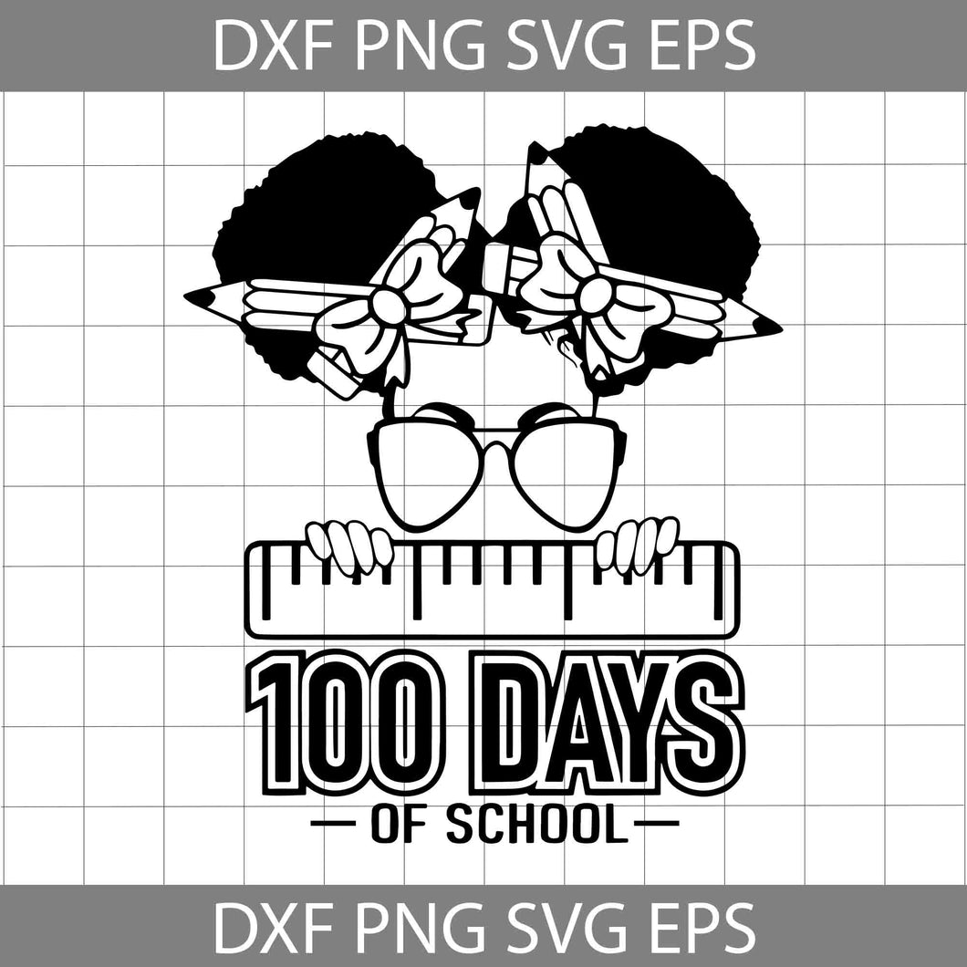 Afro Messy Bun Svg, Peeking Girl Svg, 100 Days Of School SVG, Back To School Svg, Cricut File, Clipart, Svg, Png, Eps, Dxf