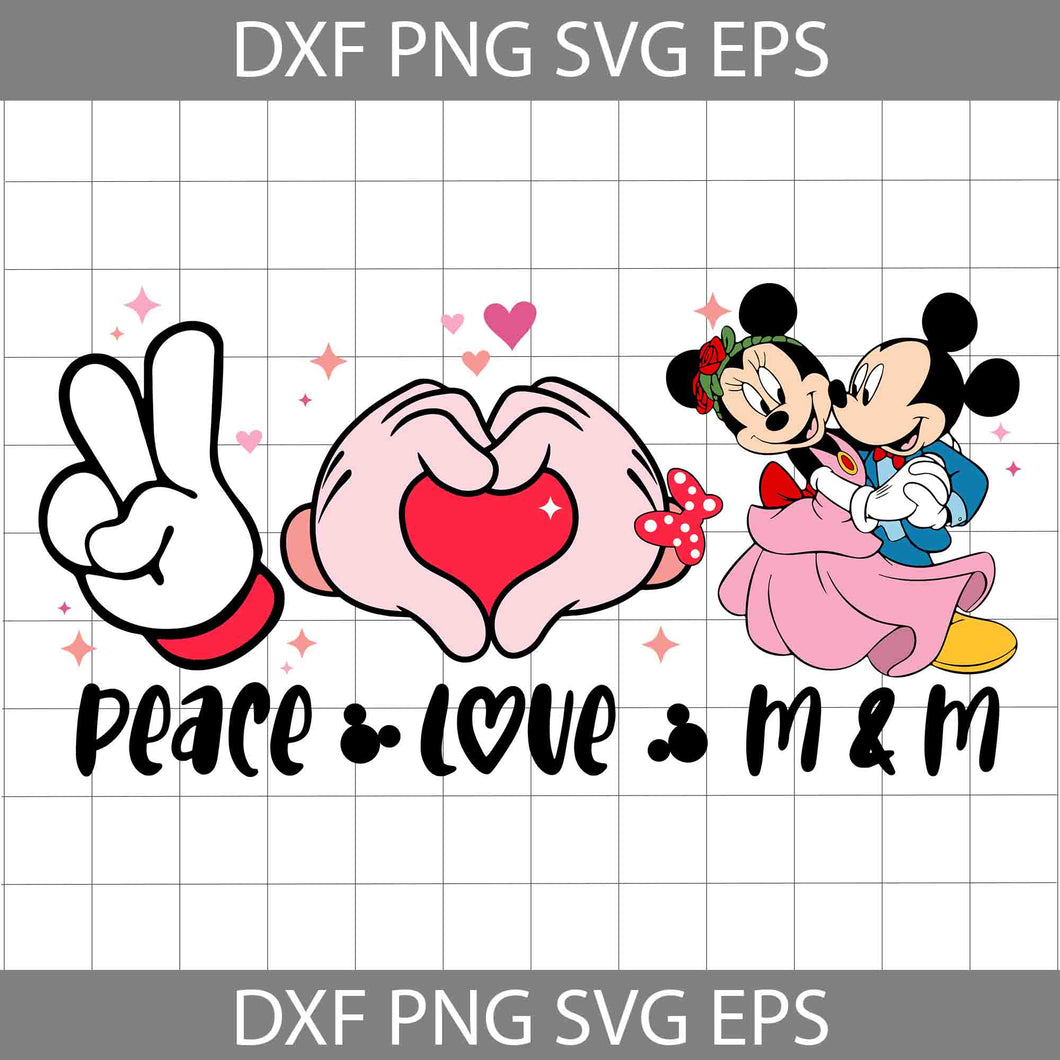 Peace Love M&M Valentine's Svg, Valentine Mouse Hearts Svg, Mouse Couple Svg, Mouse Svg, Cartoon Svg, Valentine's Day Svg, Cricut File, Clipart, Svg, Png, Eps, Dxf