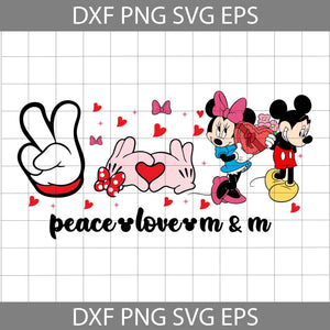 Peace Love Svg, Couple Mouse Love Svg, Heart Valentines Svg, Cartoon Svg, Valentine's Day Svg, Cricut File, Clipart, Svg, Png, Eps, Dxf