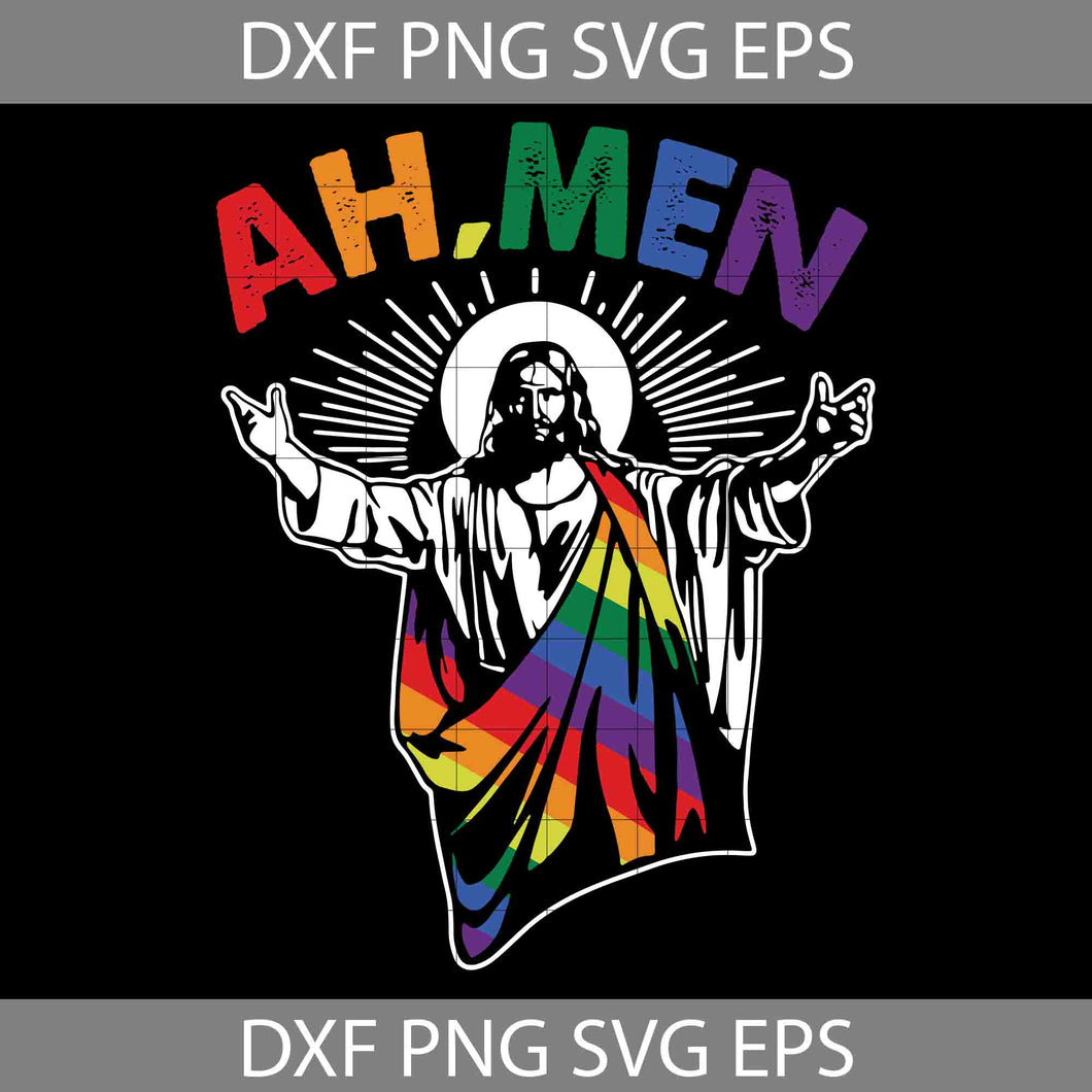 Jesus Rainbow Lgbt Svg, Ah Men Funny LGBT Gay Pride Jesus Rainbow Svg, Lgbt Svg, Cricut File, Clipart, Svg, Png, Eps, Dxf