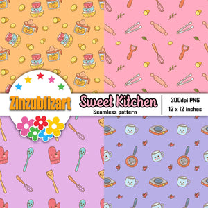 Sweet Kitchen Seamless Pattern, Digital Papers, Scrapbook Papers, Pattern Paper, Background, Wallpaper, Kitchen Pattern, 12*12inches -300dpi