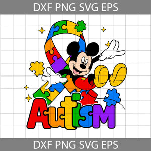 Mouse Autism Awareness Ribbon Puzzle Piece Svg, Mouse Autism Svg, Cartoon Svg, Autism Svg, Cricut File, Clipart, Svg, Png, Eps, Dxf