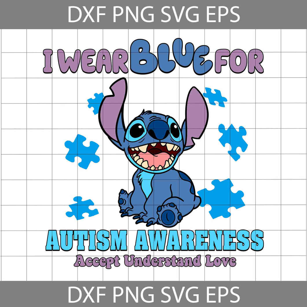 I Wear Blue For Autism Awareness Dog Svg, Autism Awareness Svg, Cartoon Svg, Autism Svg, Cricut File, Clipart, Svg, Png, Eps, Dxf