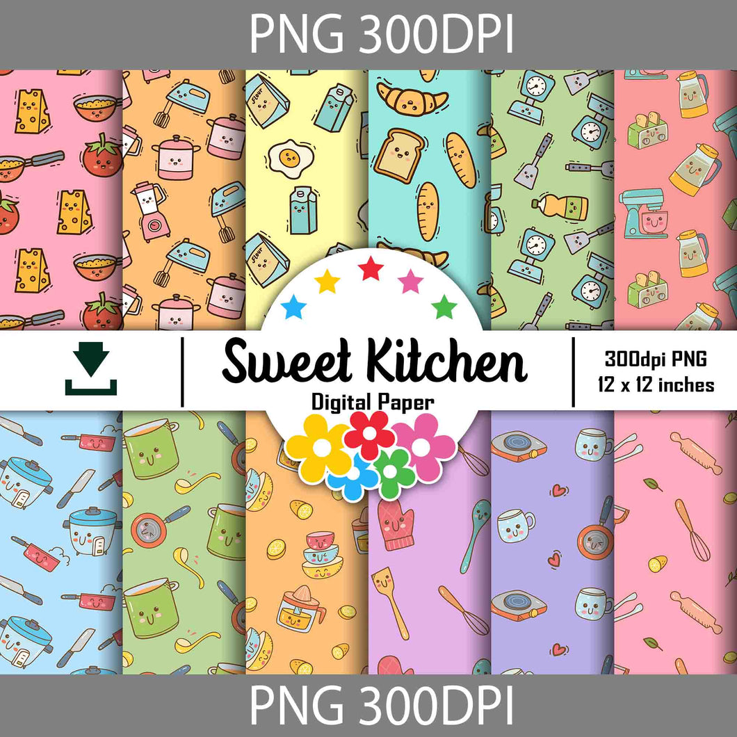 Sweet Kitchen Seamless Pattern, Digital Papers, Scrapbook Papers, Pattern Paper, Background, Wallpaper, Kitchen Pattern, 12*12inches -300dpi