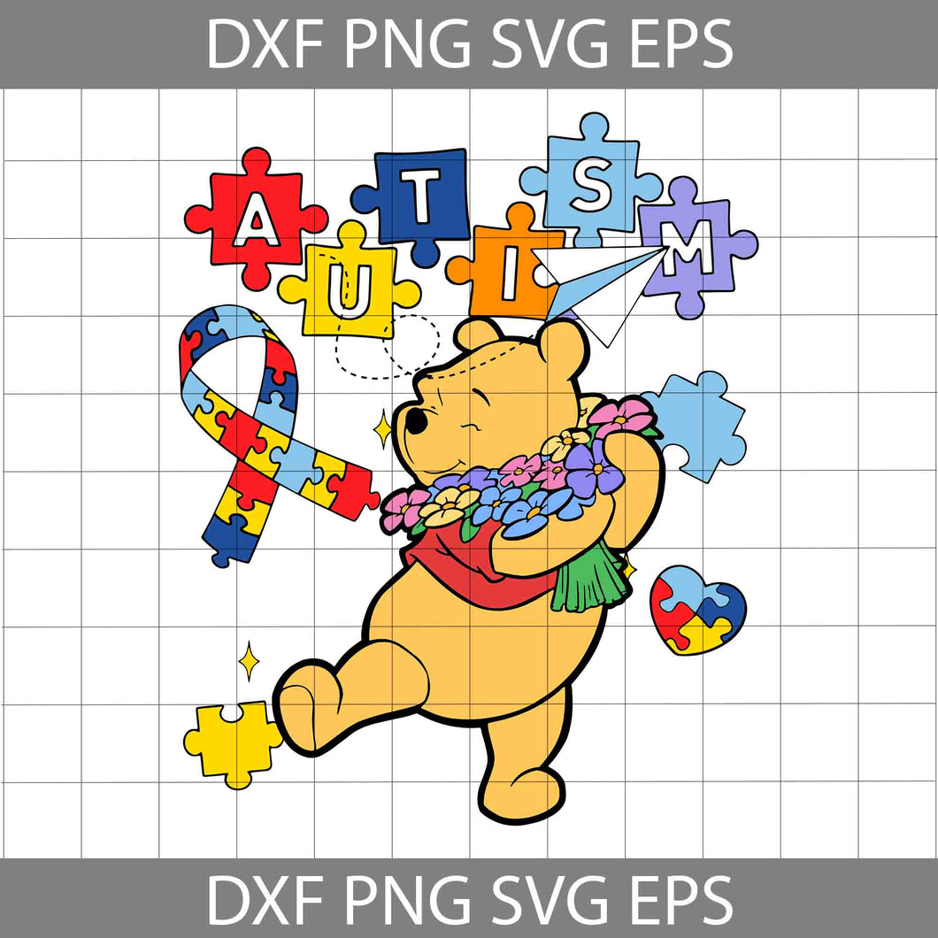 Bear Autism Ribbon Puzzle Pieces Svg, Bear Svg, Bear Autism Svg, Cartoon Svg, Autism Svg, Cricut File, Clipart, Svg, Png, Eps, Dxf