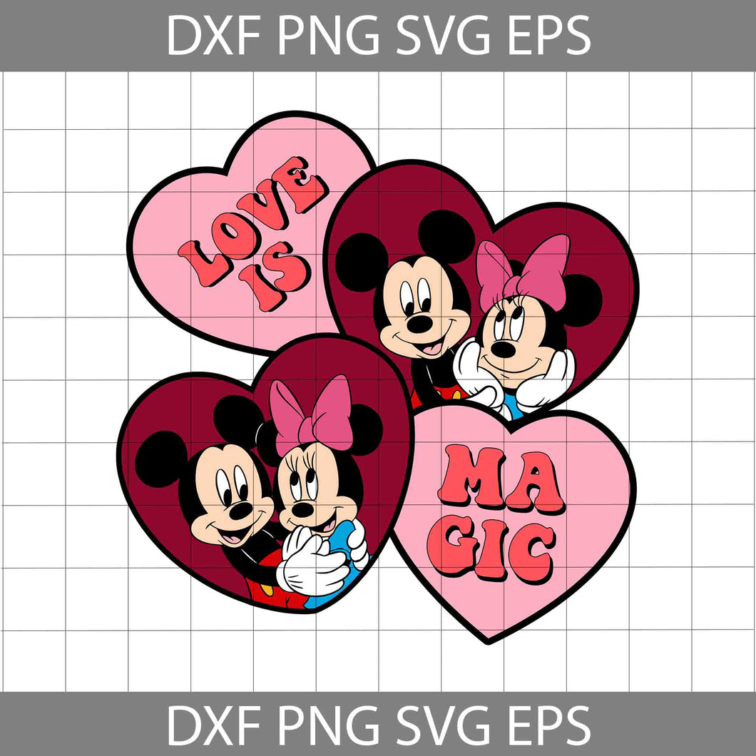 Mouse Couple Svg, Mouse Candy Heart Svg, Love Is Magic Svg, Valentine Heart Svg, Cartoon Svg, Valentine's Day Svg, Cricut File, Clipart, Svg, Png, Eps, Dxf