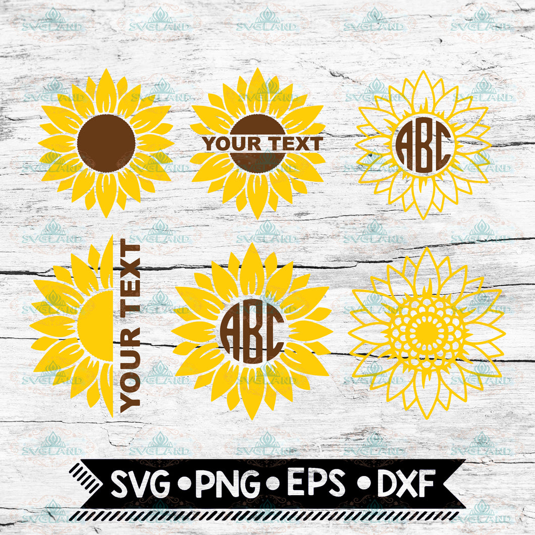 6 Sunflower Bundle Svg,Flower Svg, Sunflower and Gift Monogram Svg,Half Sunflower Svg,Sunflower Svg Ffiles,Sunflower Svg Cut file,