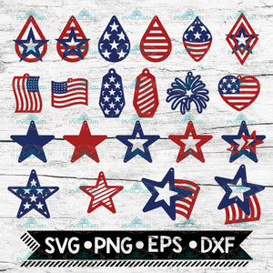 American Flag Earrings SVG 4th of July svg dxf eps jpeg png format layered cutting files