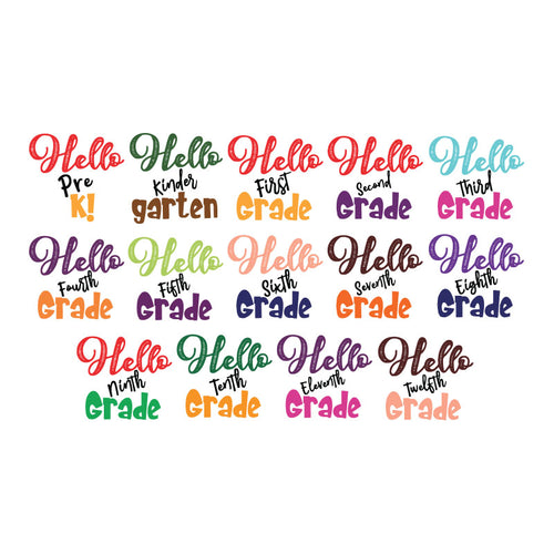 Hello Pre K svg, Hello Kindergarten svg, Hello 1st grade svg, Hello 2nd grade svg, hello third grage svg, Hello fourth grade svg, Hello fifth grade svg, hello 12 grades svg, Back To school svg, School svg, Bundle, Cricut file, clipart, svg, png, eps, dxf