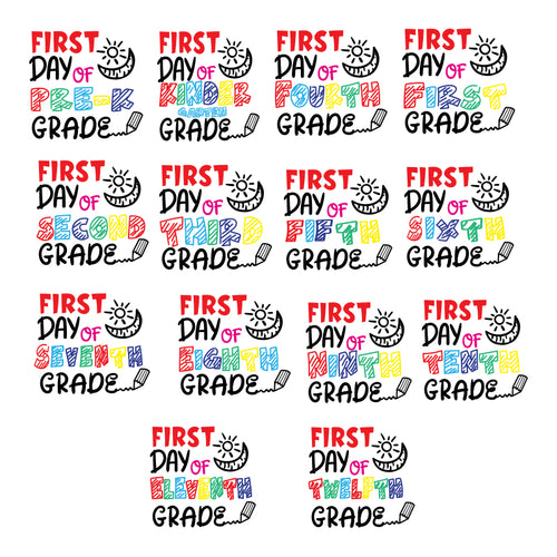 First day of Pre- K Grade Svg, First Day of Kidergarten Grade, First Day of 1st Grade svg, First day of 2nd Grade Svg, Cricut File, Clipart, Bundle, School Svg, Png, Eps, Dxf