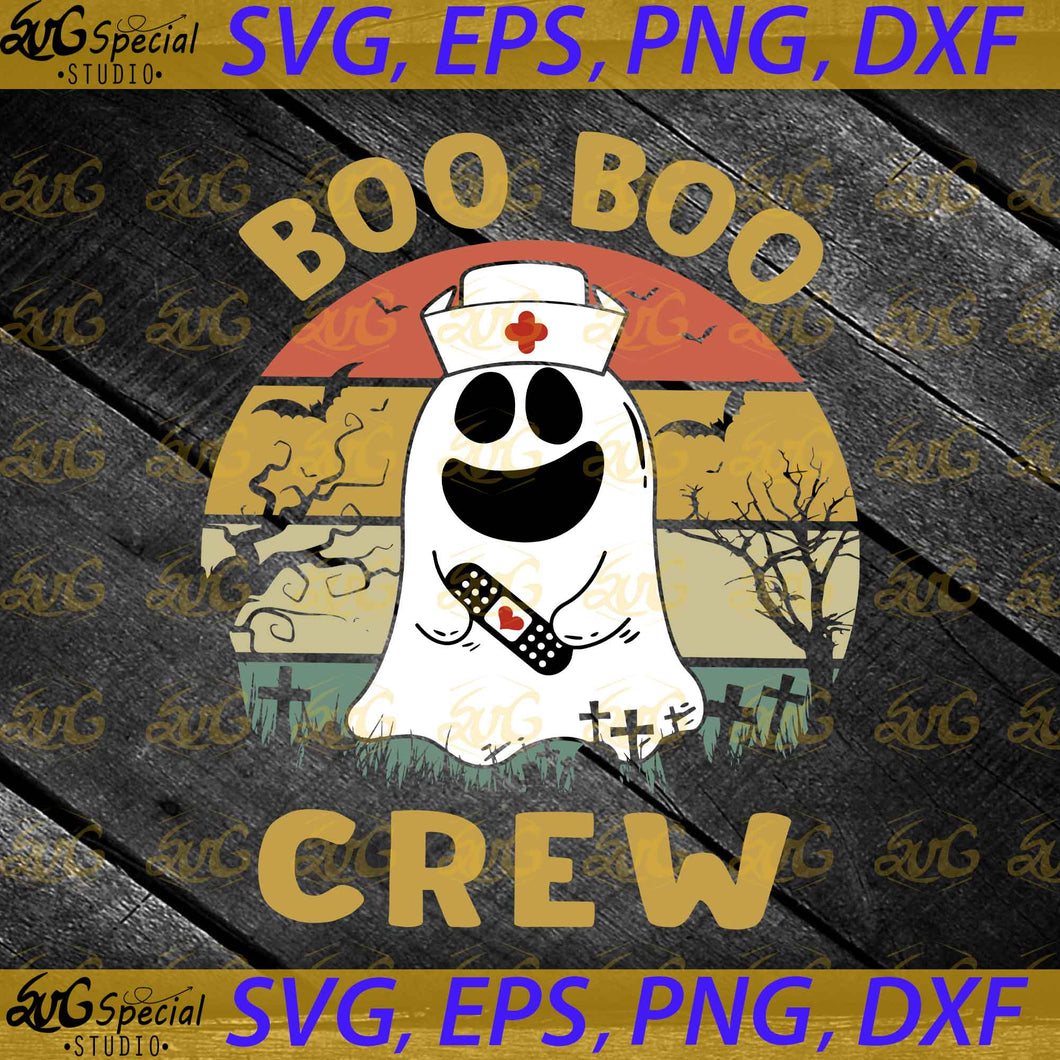 Boo Boo Nurse Crew Halloween Svg, Funny Boo Ghost Retro Sunset Vintage Svg, Halloween Svg, Cricut File, Svg