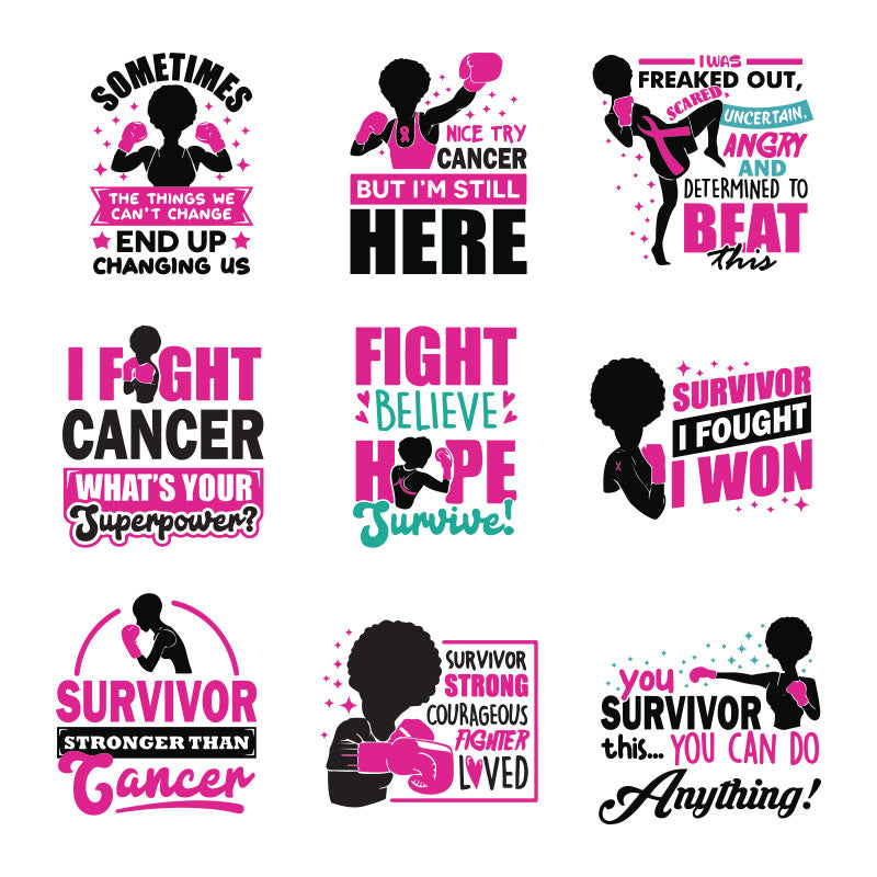 Bundle 9 Strong Woman Power Cancer Survivor SVG, Breast Cancer svg, Awareness Svg, Cricut File, Clipart, Bundle, svg, Png, eps, Dxf