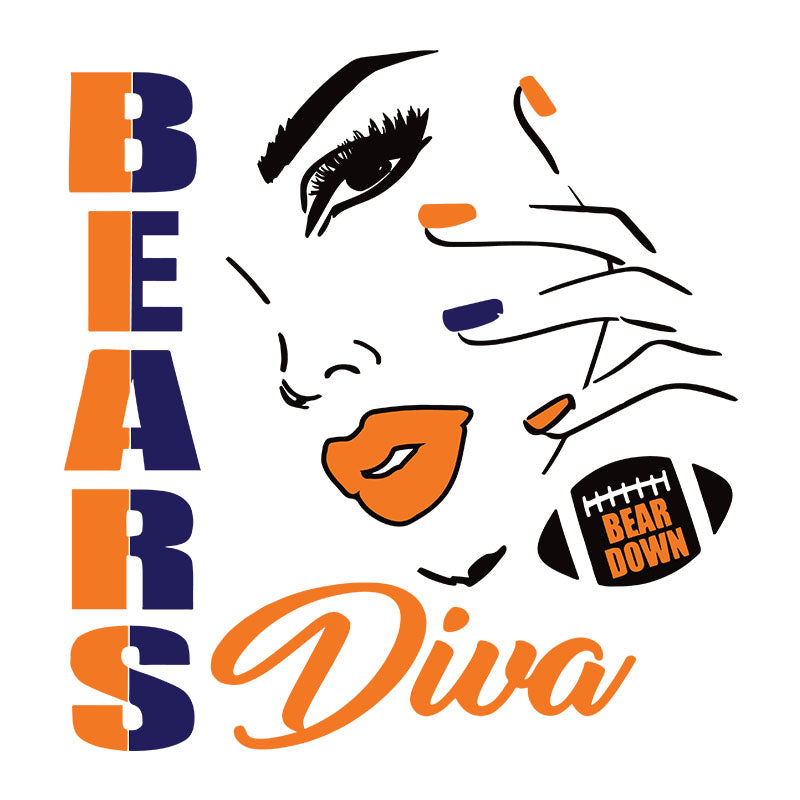  Bears Diva Svg, Chicago Bears Football Svg, Football Svg, Sport Svg, Cricut File, Clipart, Svg, Png, Eps, Dxf
