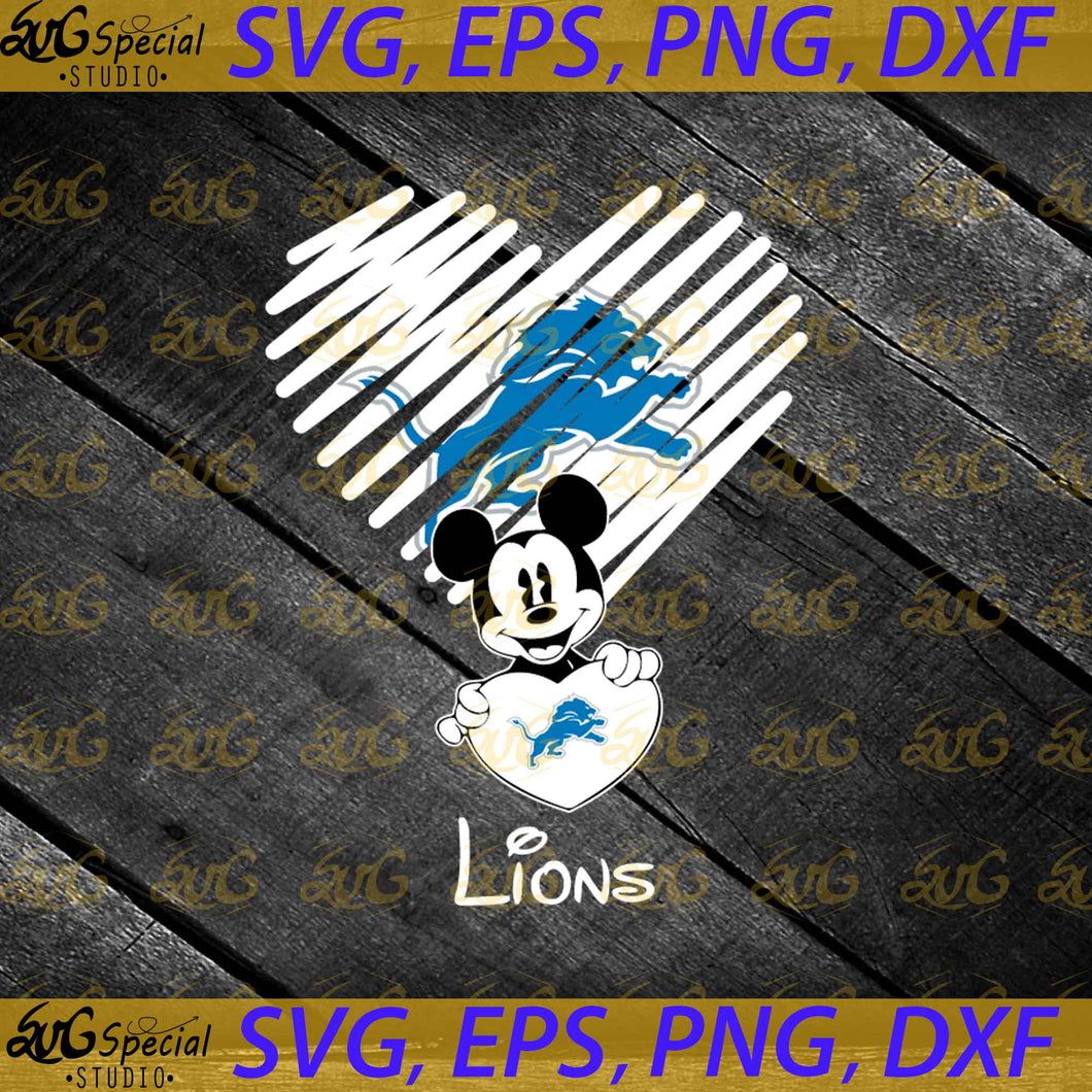 Detroit Lions Mickey Mouse Hug Heart San Svg, NFL Svg, Cricut File, Clipart, Football Svg, Heart Svg, Love Svg, Sport Svg, Football Mom Svg