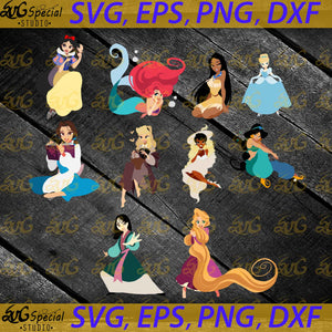 Princess Svg, Bundle, Cricut File, Cinderella Svg,  Jasmine Svg, Mulan Svg, Princess Svg, Cartoon Svg,Clipart