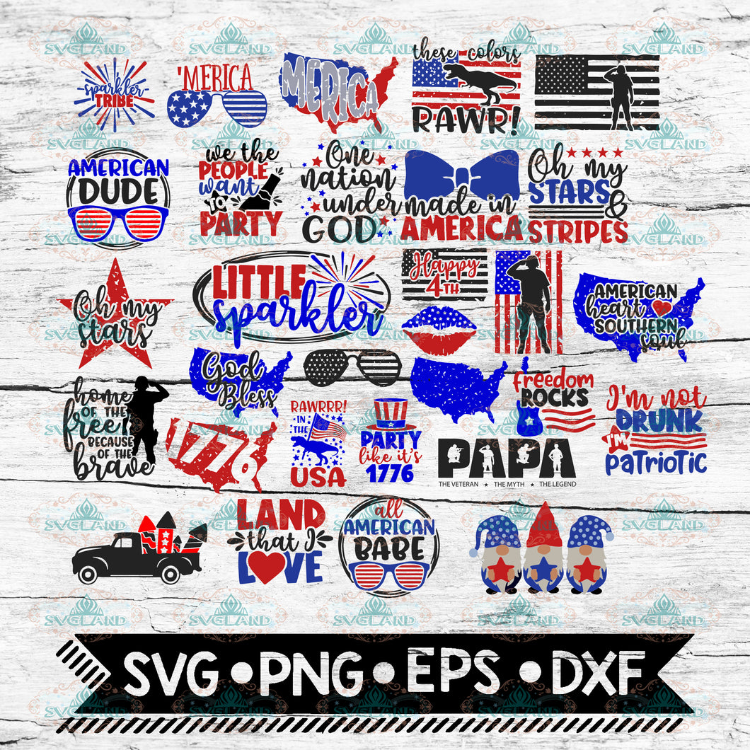 Fourth of July Bundle SVG - 30 Designs - Independence day SVG - Patriotic SVG - America svg - United states svg - Veteran svg