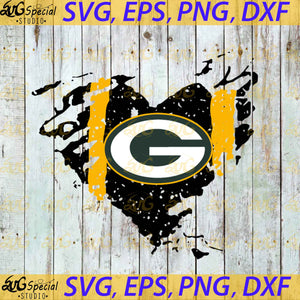 Green Bay Packers Heart Svg, Cricut File, Football Mom Svg, Football Svg, Sport Svg, NFL Svg, Clipart, Love Football Svg, Png, Eps, Dxf