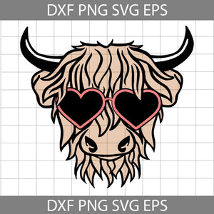 Highland cow with love heart sunglasses svg, Cow Head svg, Highland Cow Svg, Valentine's day Svg, Cricut File, Clipart, Svg, Png, Eps, Dxf