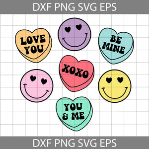 Smiley Candy Hearts Svg, Xoxo Svg, Love You Svg, Be Mind Svg, Valentine's Day Svg, Cricut File, Clipart, Svg, Png, Eps, Dxf