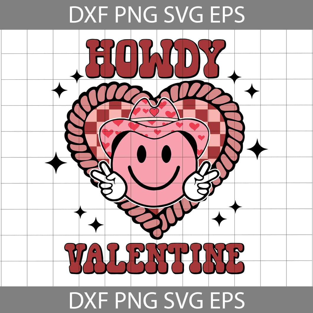 Howdy Valentine Svg, Cowboy Smiley Face Svg, Valentine's Day Svg, Cricut File, Clipart, Svg, Png, Eps, Dxf