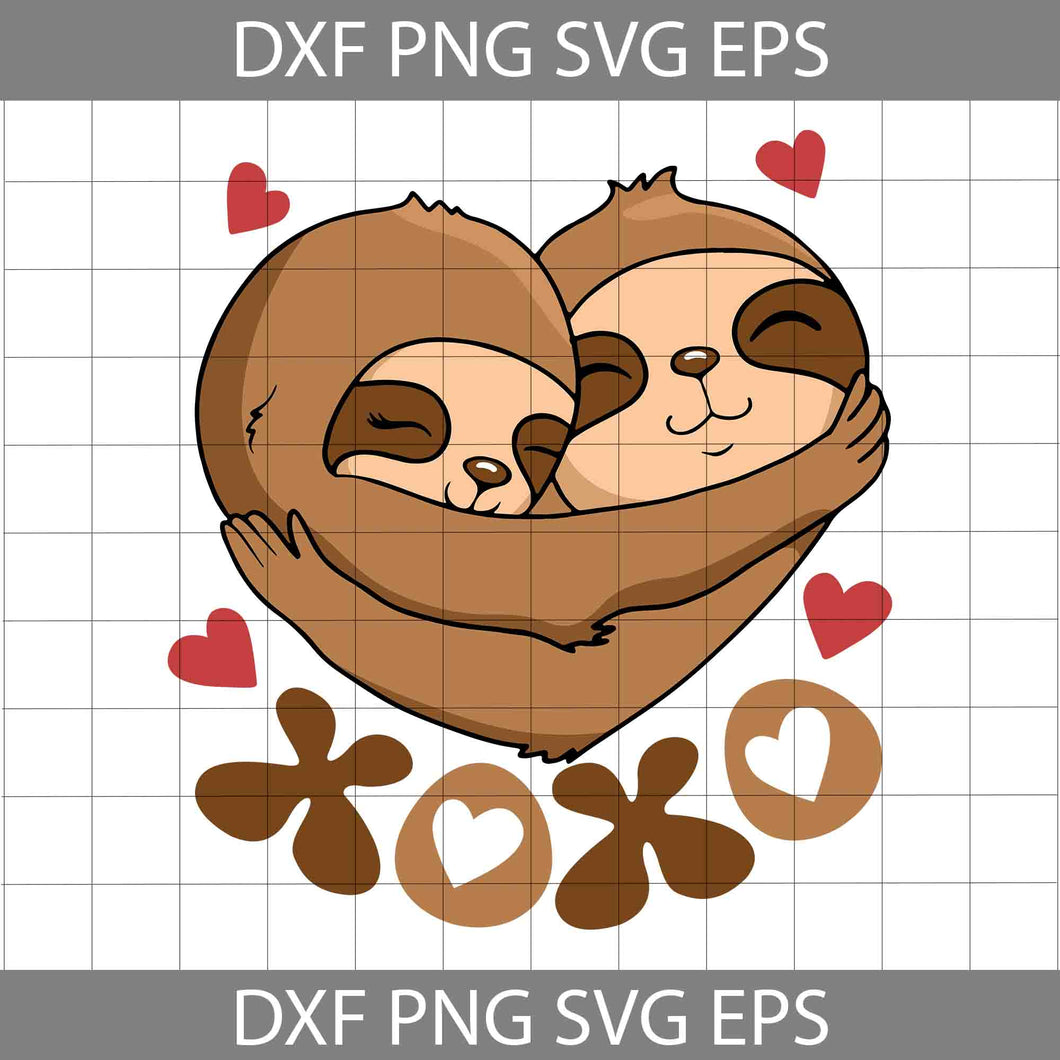 Xoxo Sloth Svg, Valentine Sloth Svg, Sloth Lovers Svg, Valentine's Day Svg, Cricut File, Clipart, Svg, Png, Eps, Dxf