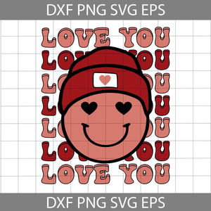 Love You Svg, Smiley Face Svg, Hearts Svg, Retro Valentine Svg,Valentine's Day Svg, Cricut File, Clipart, Svg, Png, Eps, Dxf