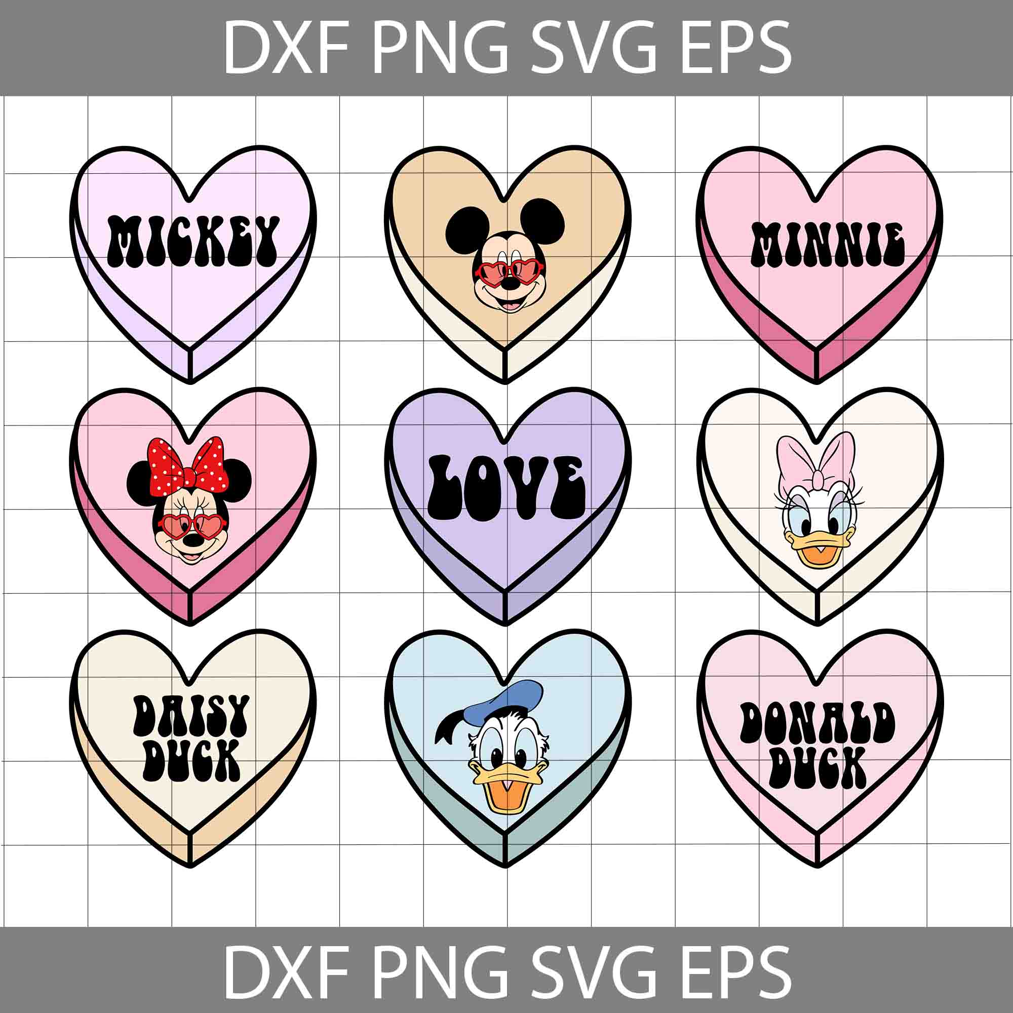 Candy Heart Mickey And Friends Disney Valentine Svg Files