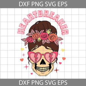 Heartbreaker Skull Svg, Messy Bun Skull Svg, Valentine's Day Svg, Cricut File, Clipart, Svg, Png, Eps, Dxf