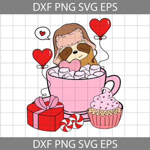 Sloth In A Cup Valentine's Day Svg, Sloth Lover Svg, Valentine's Day Svg, Cricut File, Clipart, Svg, Png, Eps, Dxf