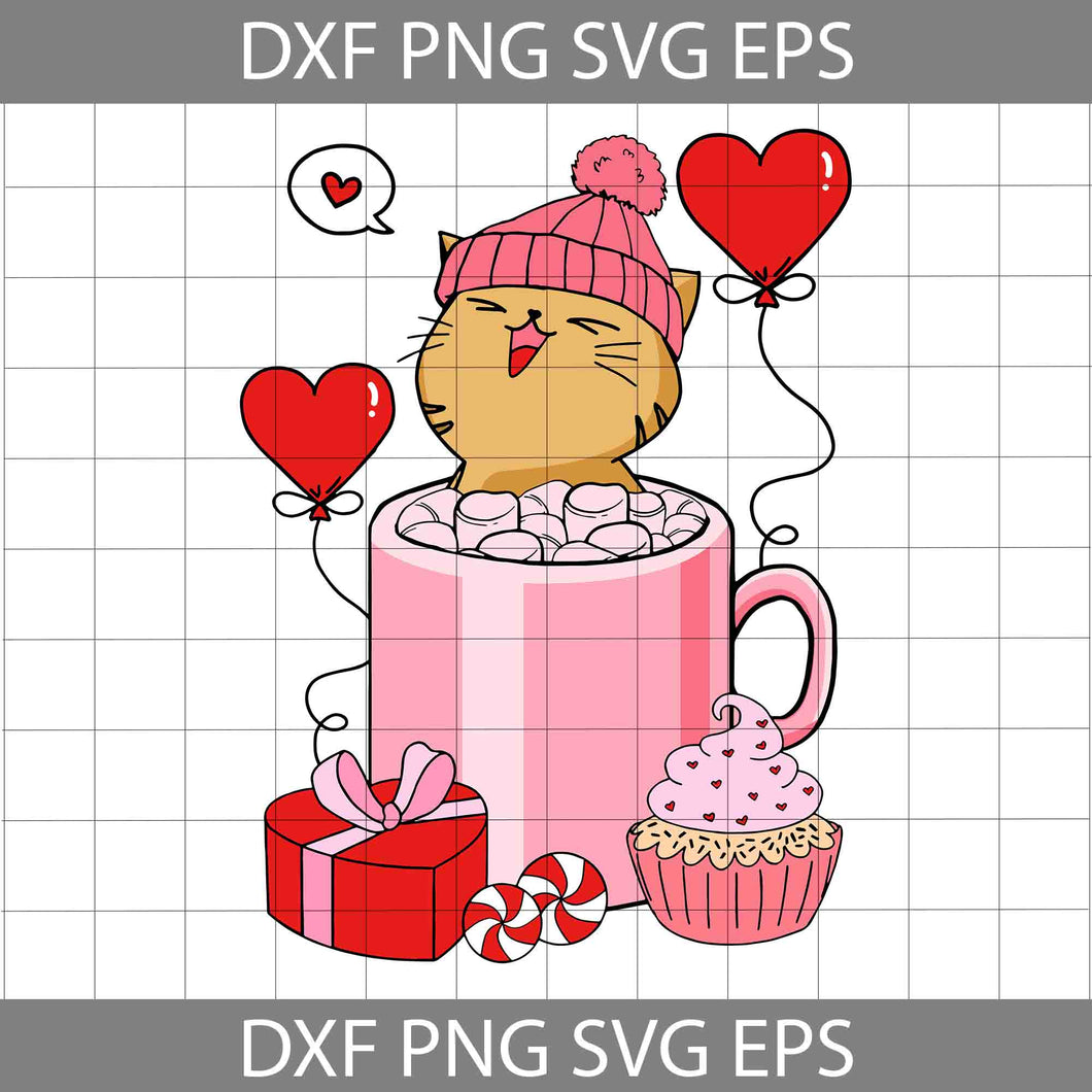 Cat In A Cup Valentine's Day Svg, Cat Lover Svg, Valentine's Day Svg, Cricut File, Clipart, Svg, Png, Eps, Dxf