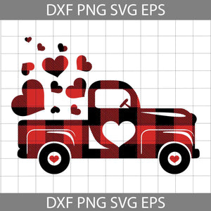 Buffalo Plaid Truck Svg, Plaid Truck With Hearts Svg, Valentine's Day svg, Cricut File, Clipart, Svg, Png, Eps, Dxf