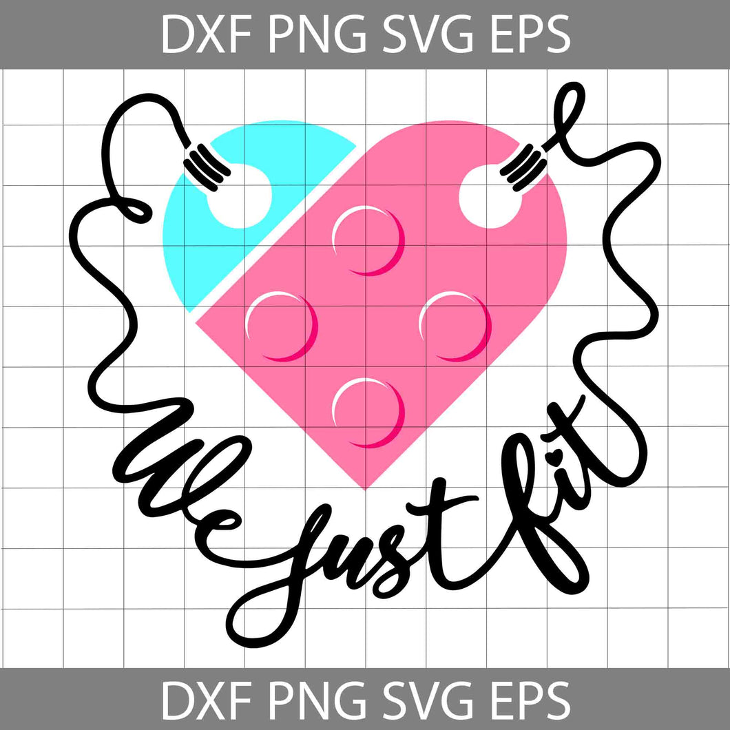 We Just Fit Svg, Cute Heart Building Blocks Svg, Matching Bricks Heart Svg, Valentine's Day svg, Gift Svg, Cricut File, Clipart, Svg, Png, Eps, Dxf