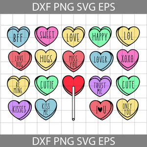 Candy Hearts And Lollipops Svg, Conversation Hearts Svg, Valentine's day Svg, Gift Svg, Cricut File, Clipart, Svg, Png, Eps, Dxf