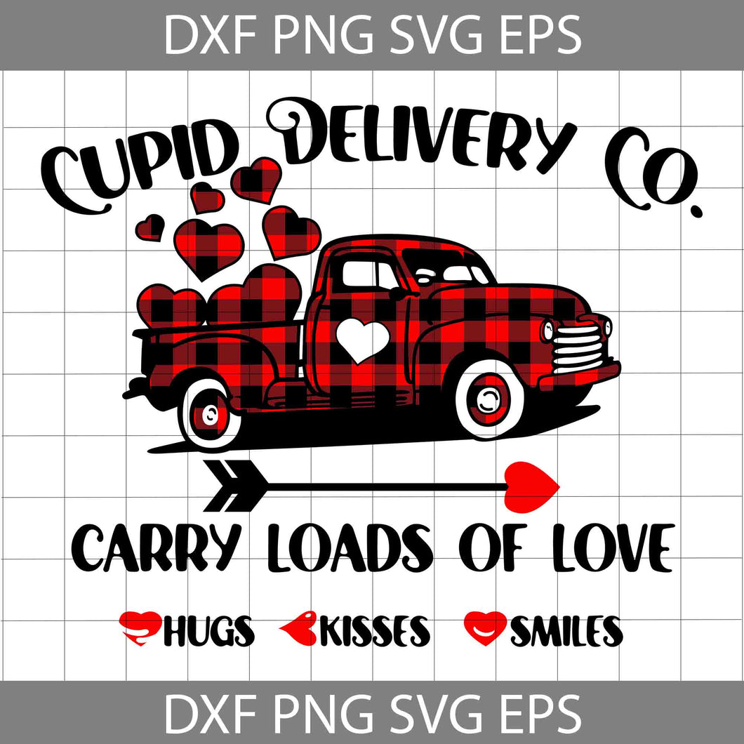 Cupid Delivery Co Carry Loads Of Love Svg, Buffalo Plaid Truck Svg, Valentine's Day Svg, Cricut File, Clipart, Svg, Png, Eps, Dxf