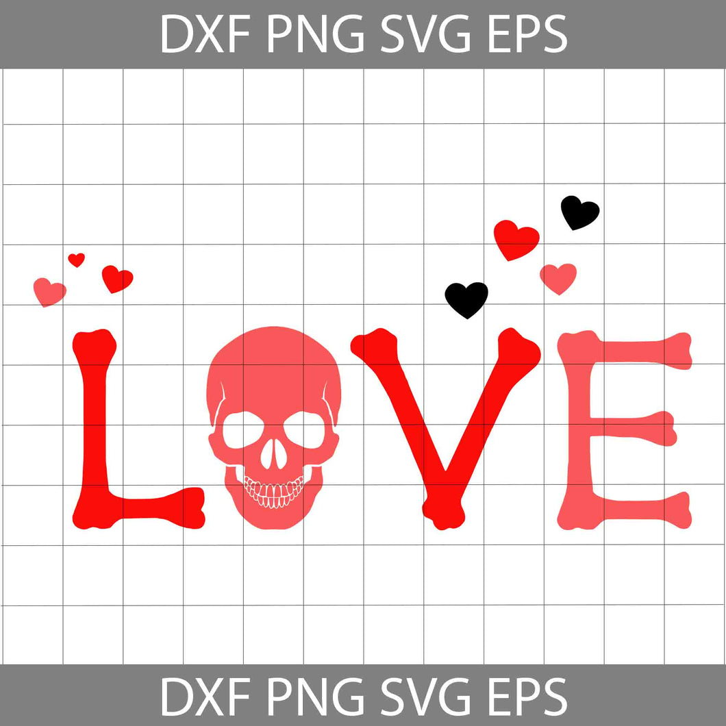 Love Skull Svg, Hearts Svg, Valentine’s Day Svg, Gift Svg, Cricut File, Clipart, Svg, Png, Eps, Dxf