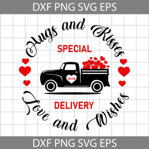 Hugs And Kisses Love And Wishes Svg, Special Delivery svg, Truck Hearts Svg, Valentine's Day Svg, Cricut File, Clipart, Svg, Png, Eps, Dxf