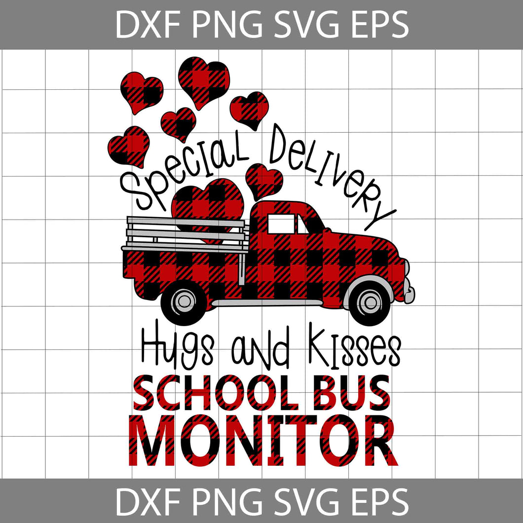 Special Delivery Hugs And Kisses School Bus Monitor Svg, Valentine's Day svg, Cricut File, Clipart, Svg, Png, Eps, Dxf