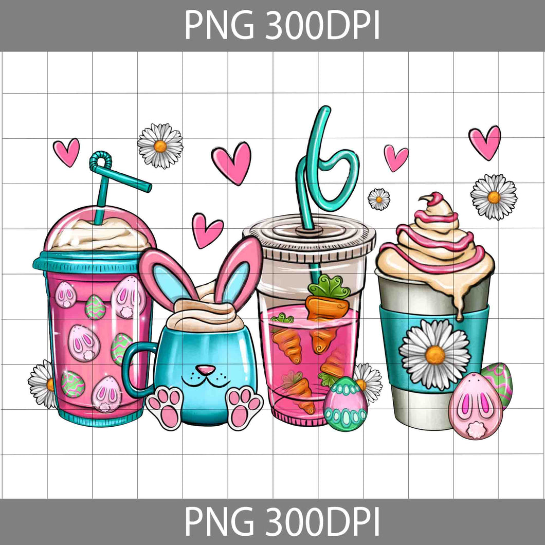 Easter Coffee Cups Png, Latte Coffee Png, Bunny Png, Easter's Day Png, Png Digital Images 300dpi