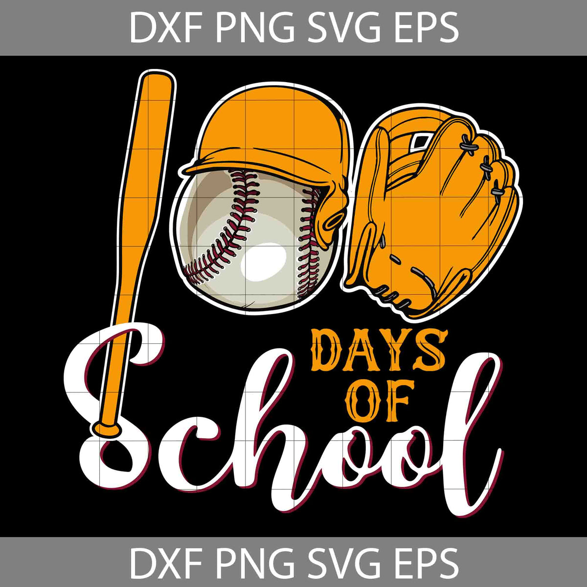 Baseball 100 Days Of School Svg, Happy 100th Day Svg, Cartoon Svg 